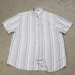 MARINE LAYER Hemp Blend Shirt Men Medium/Large Striped Short Sleeve Casual Beach